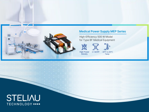Product image Unveils High-Efficiency 500 W MEP Series Medical Power Supply in 3” x 5” Compact Design