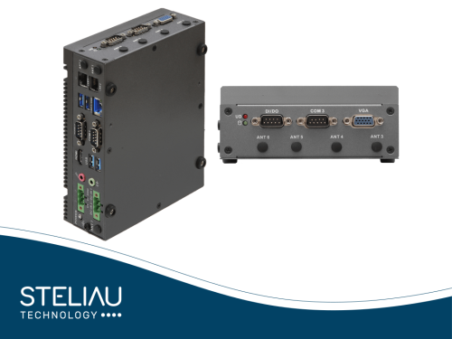 Product image Fanless Industrial IoT Controller with Intel® Core™, Arc graphics, AI NPU, industrial connectors, DC 9-36V, LAN PoE, ideal for edge computing and industrial electronics.