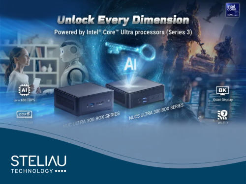 Product image NUC(S) Ultra 300 BOX, compact EDGE COMPUTER with INDUSTRIAL COMPUTING and high-performance AI, compatible with advanced connectivity and versatile deployment.