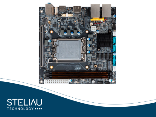 Product image Edge computer Mini-ITX with industrial connectors, industrial monitor support, industrial electronics, PCIe5.0 and 8K, ideal for industrial computing.