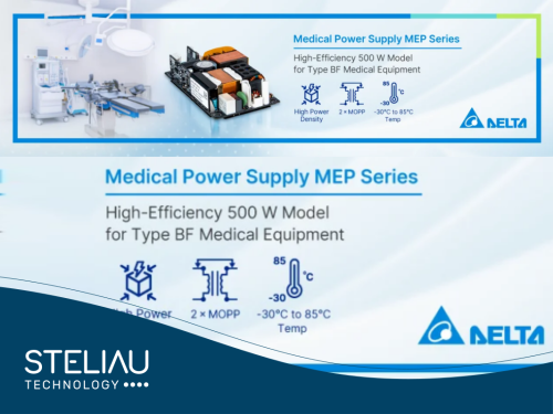 High-efficiency 500W open-frame medical power supply by Delta, the MEP-500A offers compact design, 95% efficiency and full safety compliance.